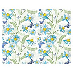 Flower Blue Butterfly Leaf Green Double Sided Flano Blanket (medium) 