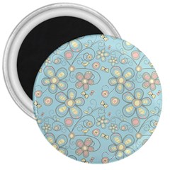 Flower Blue Butterfly Bird Yellow Floral Sexy 3  Magnets by Mariart