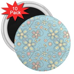 Flower Blue Butterfly Bird Yellow Floral Sexy 3  Magnets (10 Pack) 