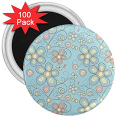 Flower Blue Butterfly Bird Yellow Floral Sexy 3  Magnets (100 Pack)