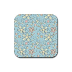 Flower Blue Butterfly Bird Yellow Floral Sexy Rubber Coaster (square)  by Mariart