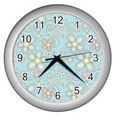 Flower Blue Butterfly Bird Yellow Floral Sexy Wall Clocks (silver)  by Mariart