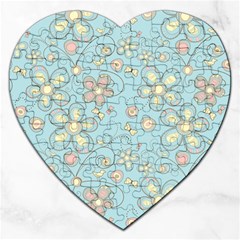 Flower Blue Butterfly Bird Yellow Floral Sexy Jigsaw Puzzle (heart) by Mariart