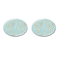 Flower Blue Butterfly Bird Yellow Floral Sexy Cufflinks (oval)