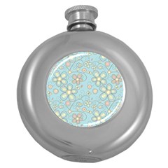 Flower Blue Butterfly Bird Yellow Floral Sexy Round Hip Flask (5 Oz)