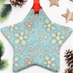 Flower Blue Butterfly Bird Yellow Floral Sexy Star Ornament (two Sides)