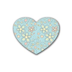 Flower Blue Butterfly Bird Yellow Floral Sexy Heart Coaster (4 Pack)  by Mariart