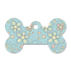 Flower Blue Butterfly Bird Yellow Floral Sexy Dog Tag Bone (one Side) by Mariart