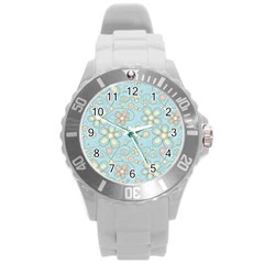 Flower Blue Butterfly Bird Yellow Floral Sexy Round Plastic Sport Watch (l)