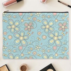 Flower Blue Butterfly Bird Yellow Floral Sexy Cosmetic Bag (xxxl)  by Mariart