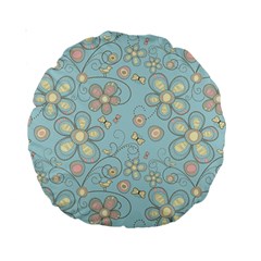 Flower Blue Butterfly Bird Yellow Floral Sexy Standard 15  Premium Round Cushions