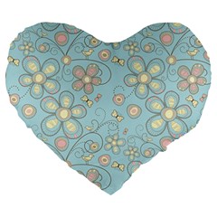 Flower Blue Butterfly Bird Yellow Floral Sexy Large 19  Premium Heart Shape Cushions by Mariart