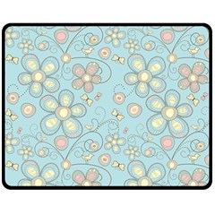 Flower Blue Butterfly Bird Yellow Floral Sexy Double Sided Fleece Blanket (medium)  by Mariart