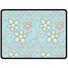 Flower Blue Butterfly Bird Yellow Floral Sexy Double Sided Fleece Blanket (large)  by Mariart