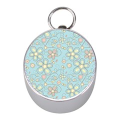 Flower Blue Butterfly Bird Yellow Floral Sexy Mini Silver Compasses