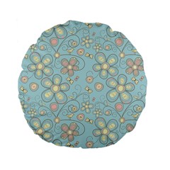 Flower Blue Butterfly Bird Yellow Floral Sexy Standard 15  Premium Flano Round Cushions