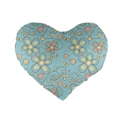 Flower Blue Butterfly Bird Yellow Floral Sexy Standard 16  Premium Flano Heart Shape Cushions