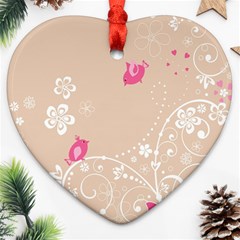 Flower Bird Love Pink Heart Valentine Animals Star Ornament (heart) by Mariart