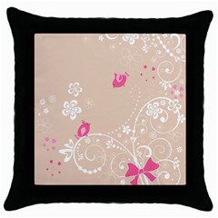 Flower Bird Love Pink Heart Valentine Animals Star Throw Pillow Case (black) by Mariart