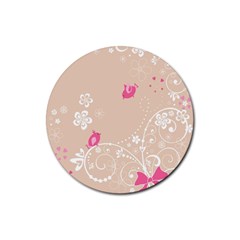 Flower Bird Love Pink Heart Valentine Animals Star Rubber Coaster (round) 