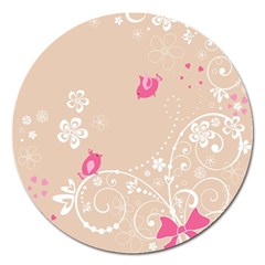 Flower Bird Love Pink Heart Valentine Animals Star Magnet 5  (round)