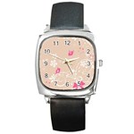 Flower Bird Love Pink Heart Valentine Animals Star Square Metal Watch Front