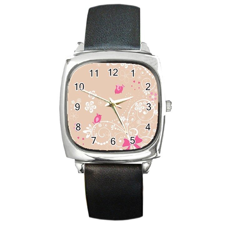 Flower Bird Love Pink Heart Valentine Animals Star Square Metal Watch