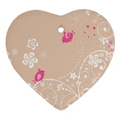 Flower Bird Love Pink Heart Valentine Animals Star Heart Ornament (two Sides)