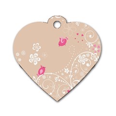 Flower Bird Love Pink Heart Valentine Animals Star Dog Tag Heart (two Sides)