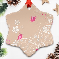 Flower Bird Love Pink Heart Valentine Animals Star Snowflake Ornament (two Sides) by Mariart