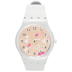 Flower Bird Love Pink Heart Valentine Animals Star Round Plastic Sport Watch (m)