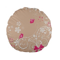 Flower Bird Love Pink Heart Valentine Animals Star Standard 15  Premium Flano Round Cushions