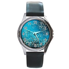 Flower Back Leaf River Blue Star Round Metal Watch