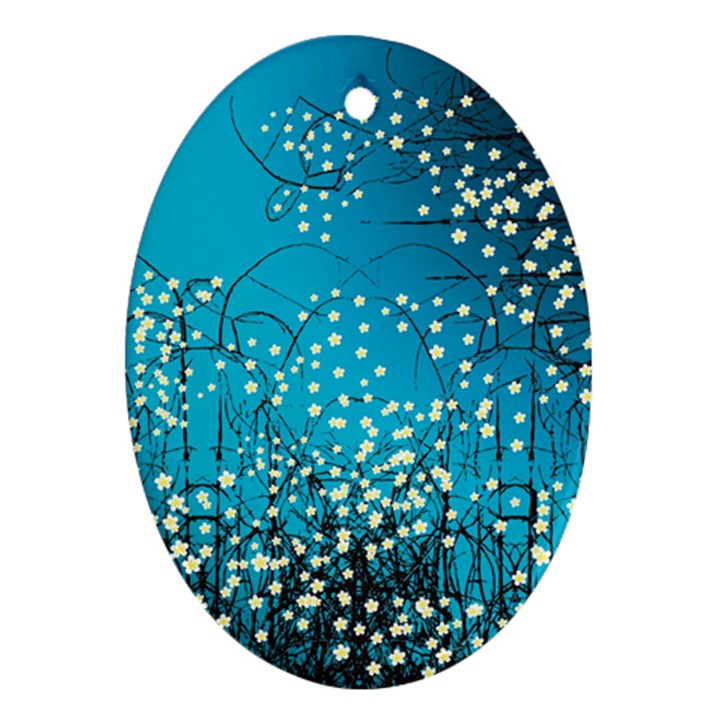 Flower Back Leaf River Blue Star Ornament (Oval)