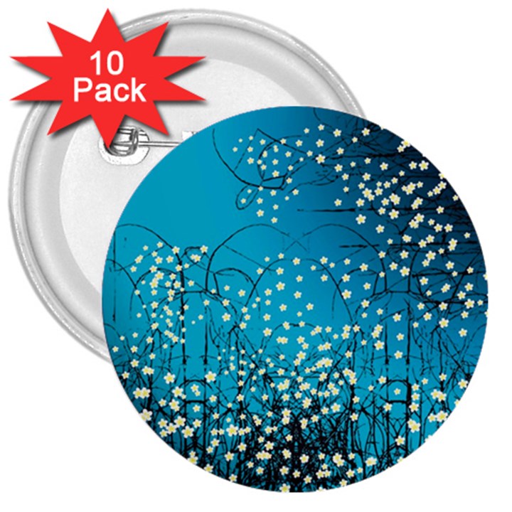 Flower Back Leaf River Blue Star 3  Buttons (10 pack) 