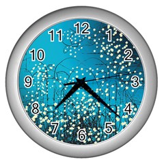 Flower Back Leaf River Blue Star Wall Clocks (Silver) 