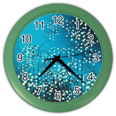 Flower Back Leaf River Blue Star Color Wall Clocks