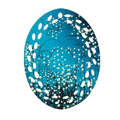 Flower Back Leaf River Blue Star Oval Filigree Ornament (Two Sides)