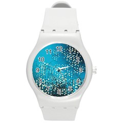 Flower Back Leaf River Blue Star Round Plastic Sport Watch (m) by Mariart