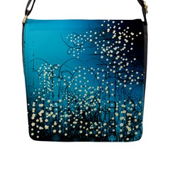 Flower Back Leaf River Blue Star Flap Messenger Bag (L) 