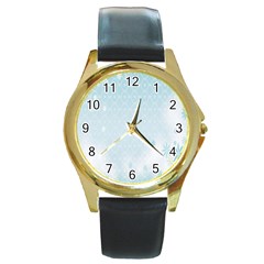 Flower Blue Polka Plaid Sexy Star Love Heart Round Gold Metal Watch