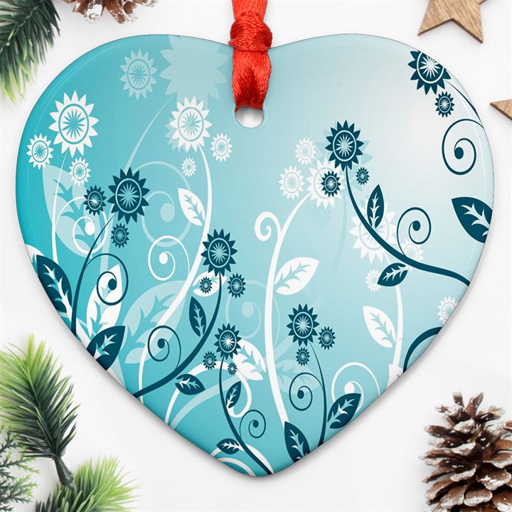 Flower Blue River Star Sunflower Heart Ornament (Two Sides)