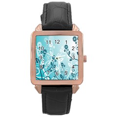 Flower Blue River Star Sunflower Rose Gold Leather Watch 