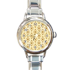 Flower Brown Star Rose Round Italian Charm Watch