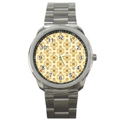 Flower Brown Star Rose Sport Metal Watch by Mariart