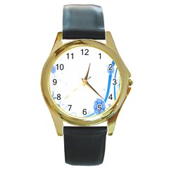 Flower Blue Sunflower Star Sexy Round Gold Metal Watch