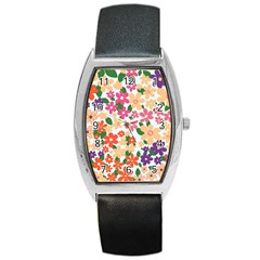 Flower Floral Rainbow Rose Barrel Style Metal Watch