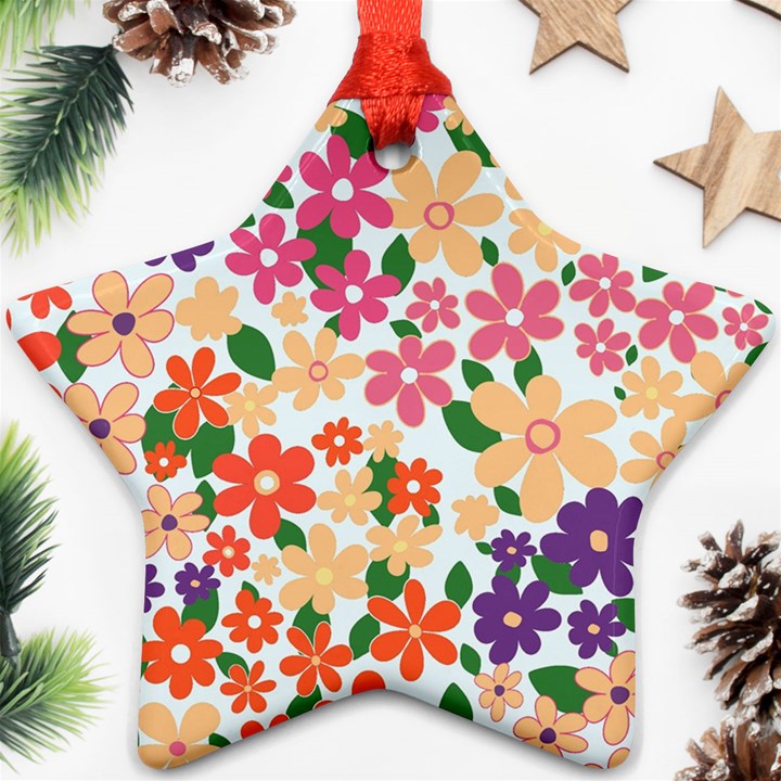 Flower Floral Rainbow Rose Star Ornament (Two Sides)