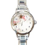 Flower Floral Rose Sunflower Star Sexy Pink Round Italian Charm Watch Front