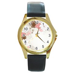 Flower Floral Rose Sunflower Star Sexy Pink Round Gold Metal Watch by Mariart